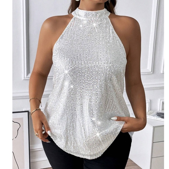 Plus Sequin Party Vibrant Halter Top - Picture 8 of 8